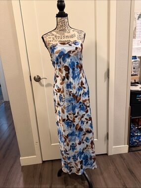Rachel Zoe Strapless Floral Slip Dress in Blue and Brown